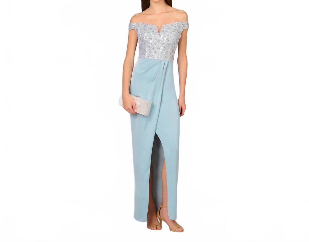 NEW AIDAN MATTOX slit long sequin formal dress in clearwater